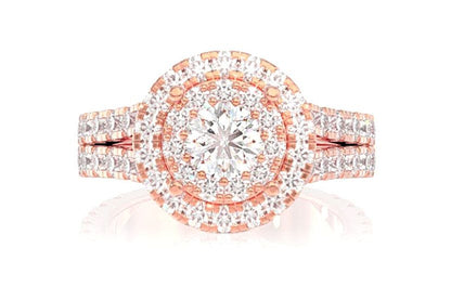 DOUBLE HALO SPLIT SHANK DIAMOND ENGAGEMENT RING 2.50CTW - 14K SOLID GOLD