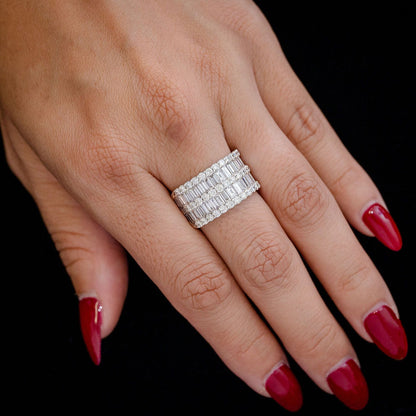 INEL CU 2 RÂNDURI DE BAGHETĂ ȘI DIAMANTE ROTUNDE, AUR MASIV DE 14K, 2,65 CT