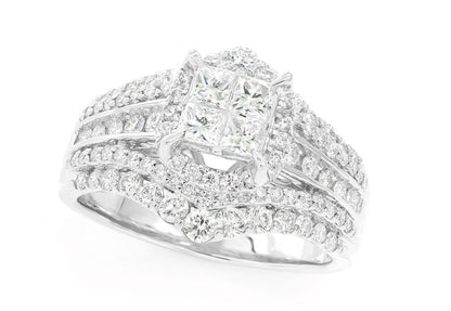 PRINCES QUAD HALO DIAMOND RING 14K SOLID GOLD 2.00CTW