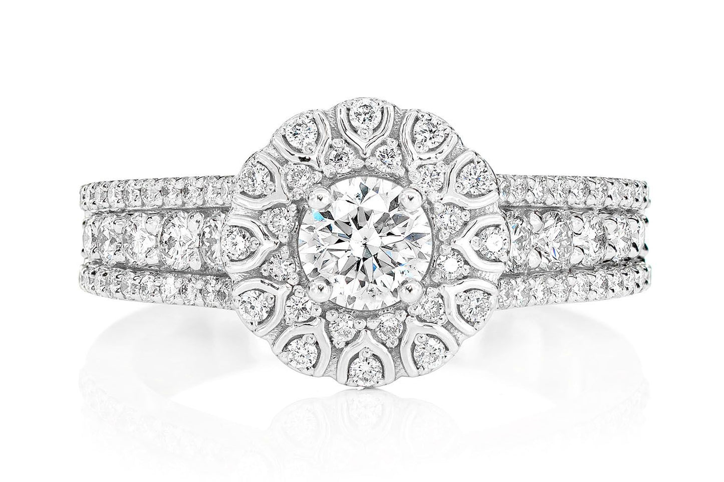 WISHBONE HALO DIAMOND ENGAGEMENT RING 1.10CTW - 14K SOLID GOLD