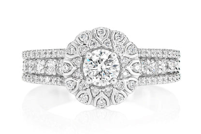WISHBONE HALO DIAMOND ENGAGEMENT RING 1.10CTW - 14K SOLID GOLD