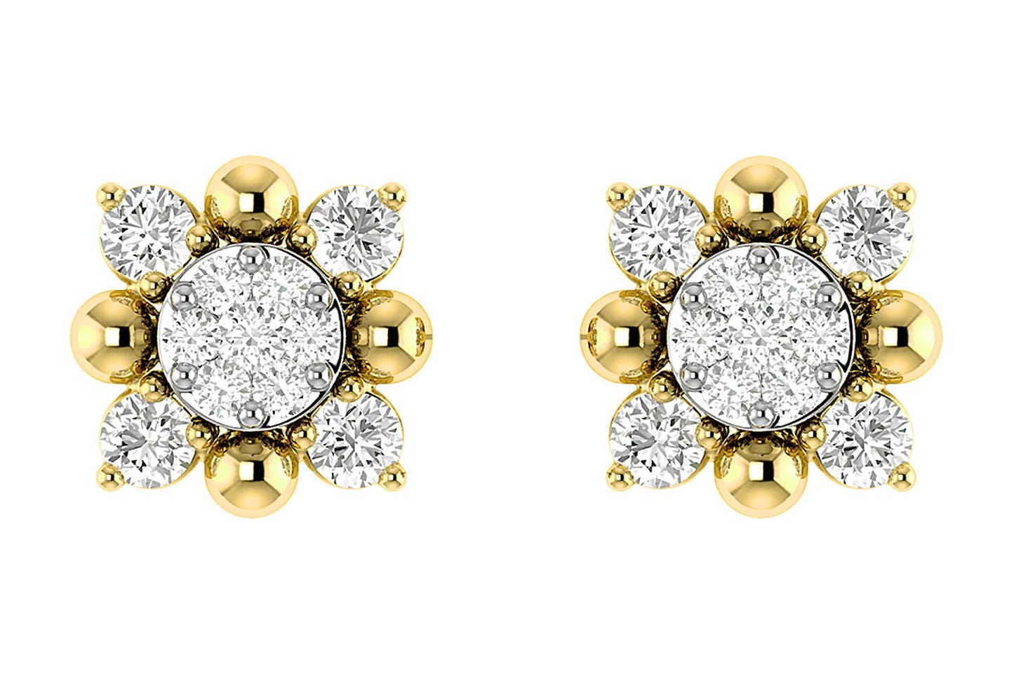 CERCEI CU DIAMANTE STARBURST, AUR MASIV DE 14K, 0.20CT