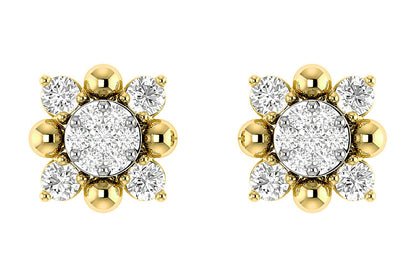 CERCEI CU DIAMANTE STARBURST, AUR MASIV DE 14K, 0.20CT