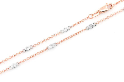 ROUND BEZEL SET DIAMOND NECKLACE CONNECTED 14K SOLID GOLD 0.35CTW