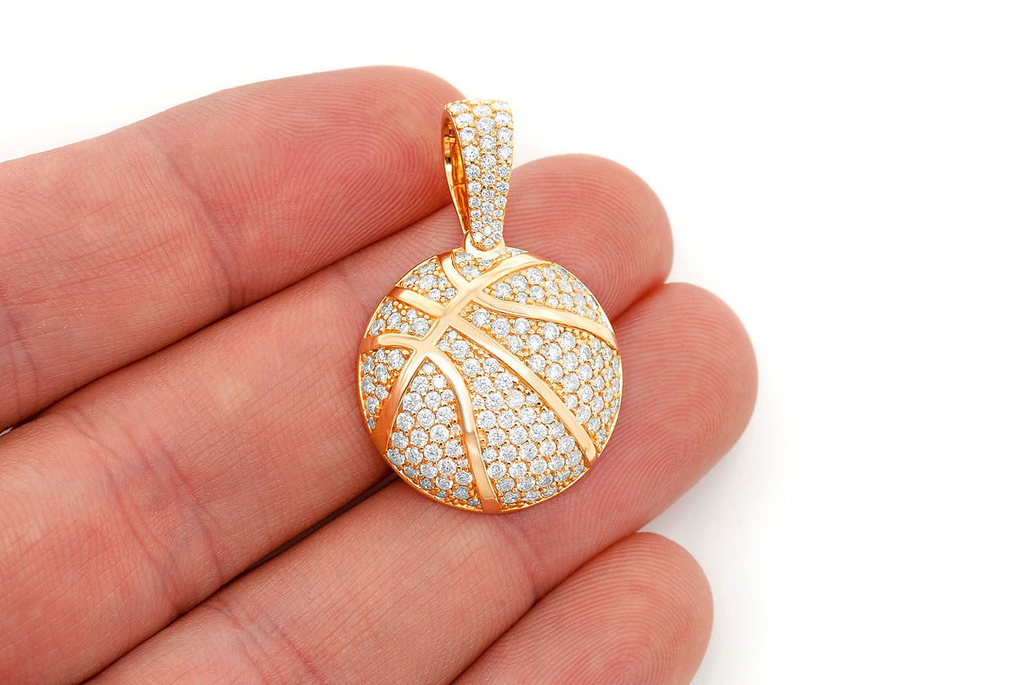 BASKETBALL DIAMOND PENDANT 14K SOLID GOLD 2.00CTW
