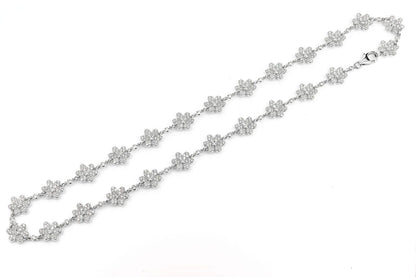 SIX PETAL FLOWER DIAMOND LINK STATION CHAIN 14K SOLID GOLD 7.00CTW