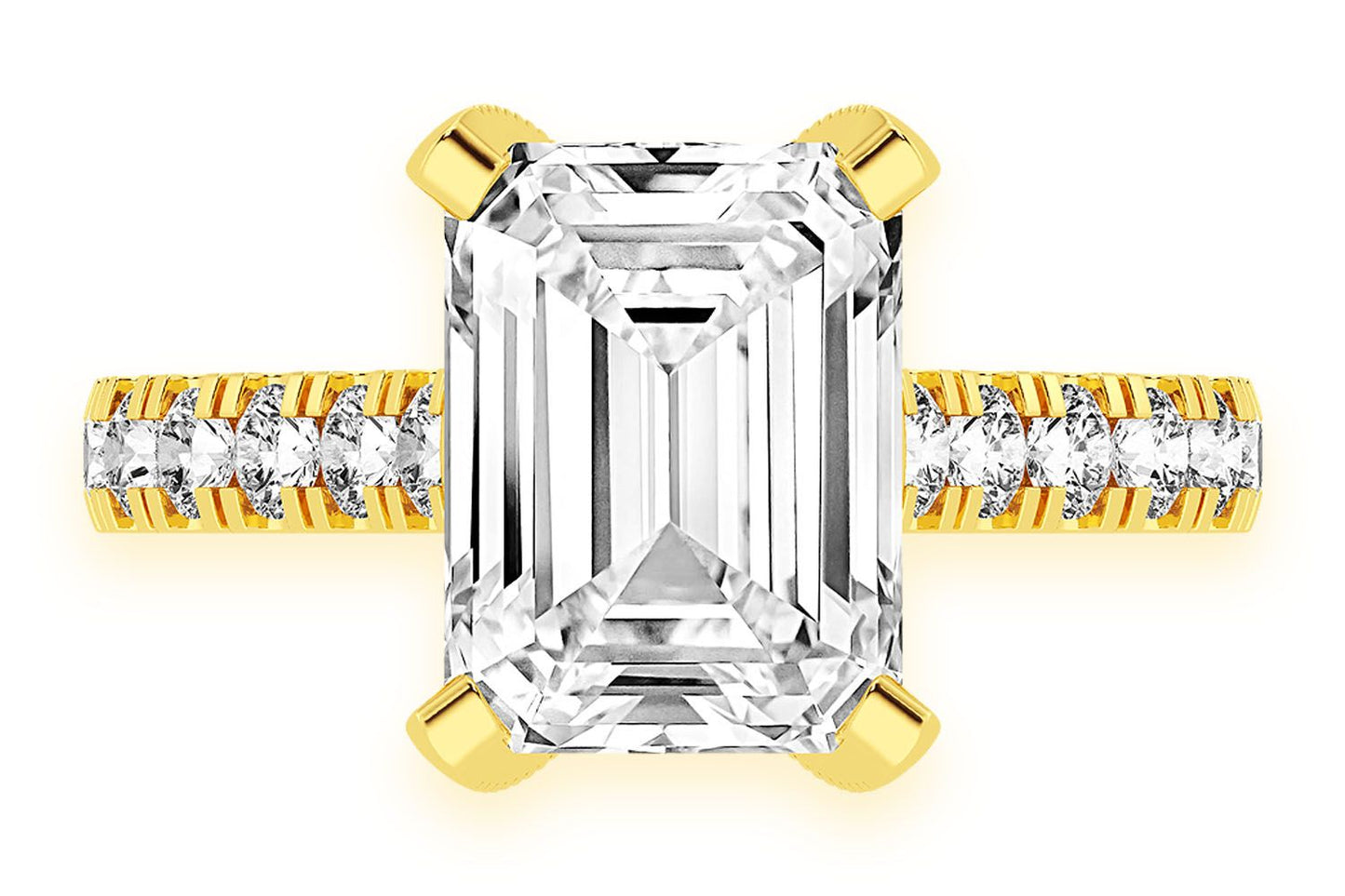 3.00CT EMERALD SOLITAIRE - SINGLE ROW SCALLOP - DIAMOND ENGAGEMENT RING