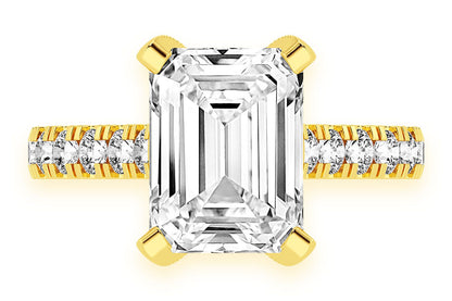 3.00CT EMERALD SOLITAIRE - SINGLE ROW SCALLOP - DIAMOND ENGAGEMENT RING
