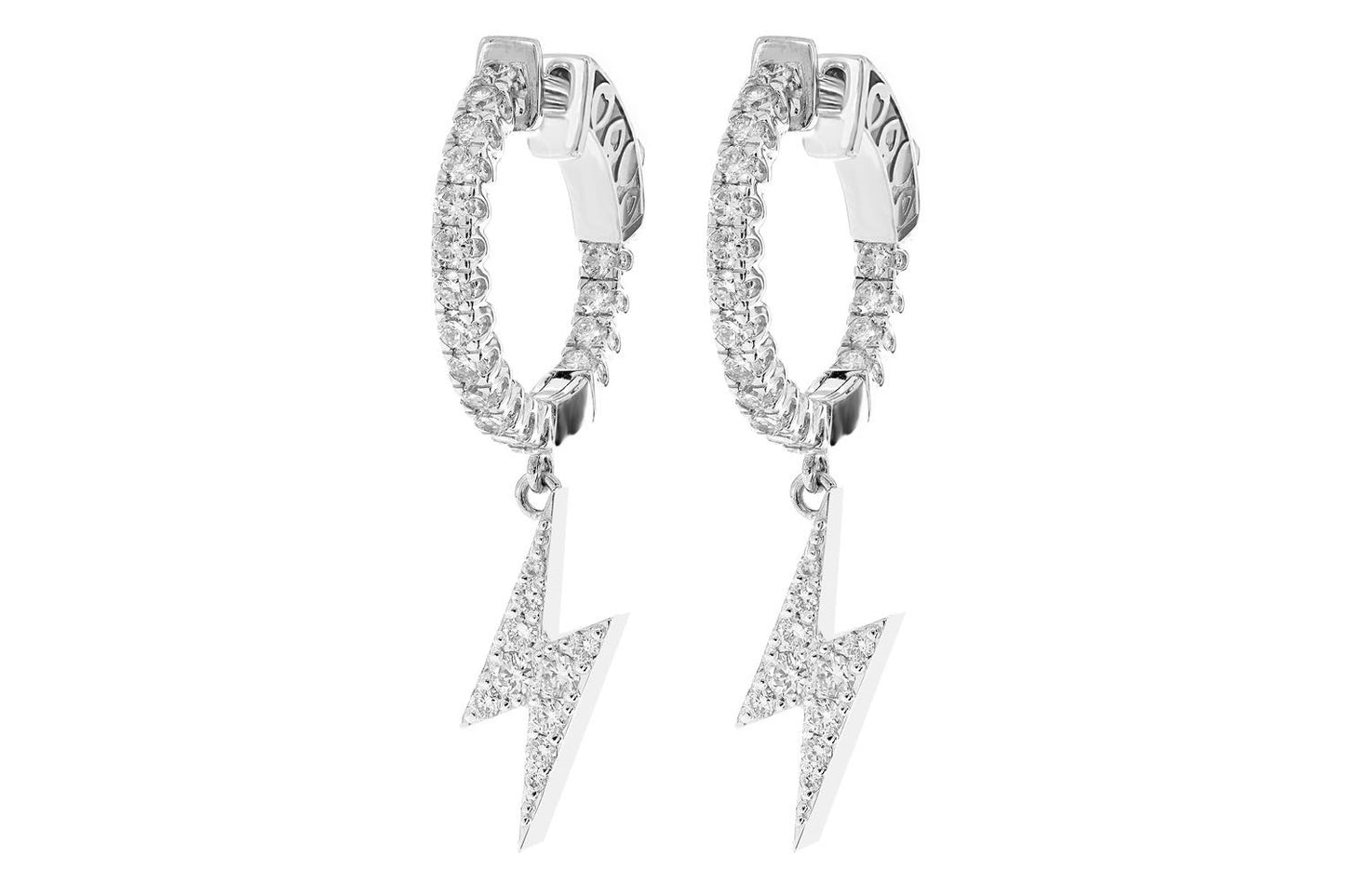 LIGHTNING DANGLING DIAMOND HOOPS 14K SOLID GOLD 1.10CTW