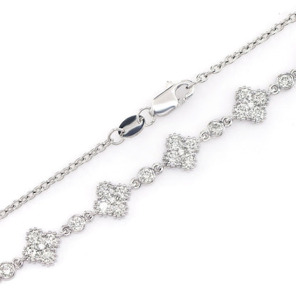 CLOVER DIAMOND MILGRAIN LINK STATION NECKLACE 14K SOLID GOLD 4.00CTW