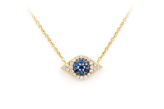 EVIL EYE SAPPHIRE & DIAMOND NECKLACE 14K SOLID GOLD 0.20CTW