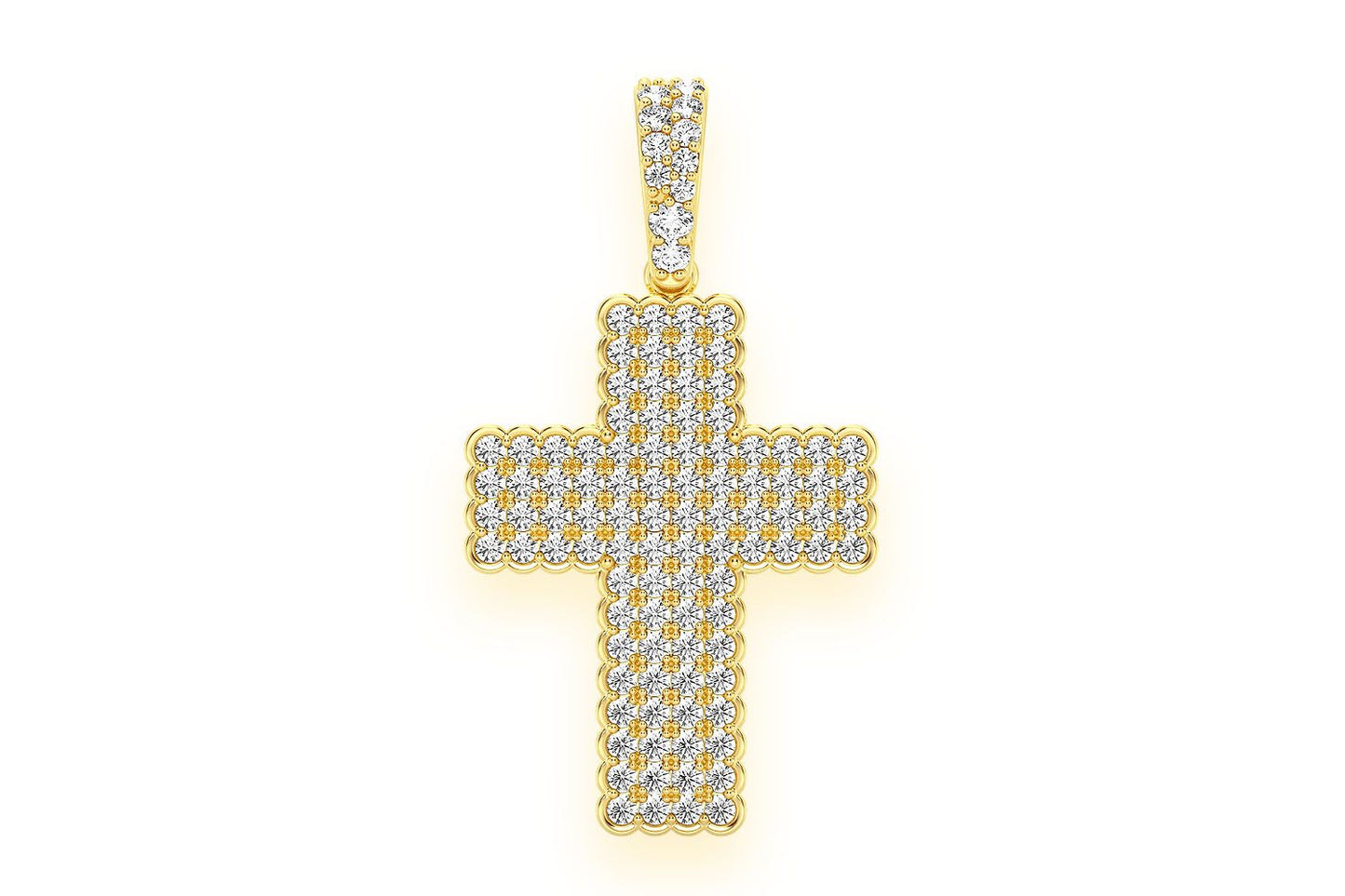 BEZEL BORDER CROSS DIAMOND PENDANT 14K SOLID GOLD .90CTW