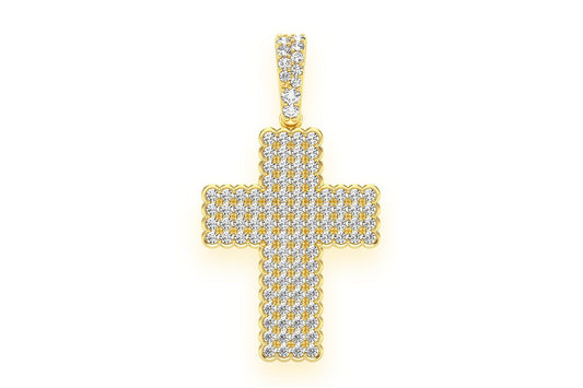 BEZEL BORDER CROSS DIAMOND PENDANT 14K SOLID GOLD .90CTW