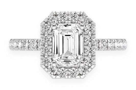 THAV - 0.75CT EMERALD SOLITAIRE - SCALLOP HALO ONE ROW - DIAMOND ENGAGEMENT RING