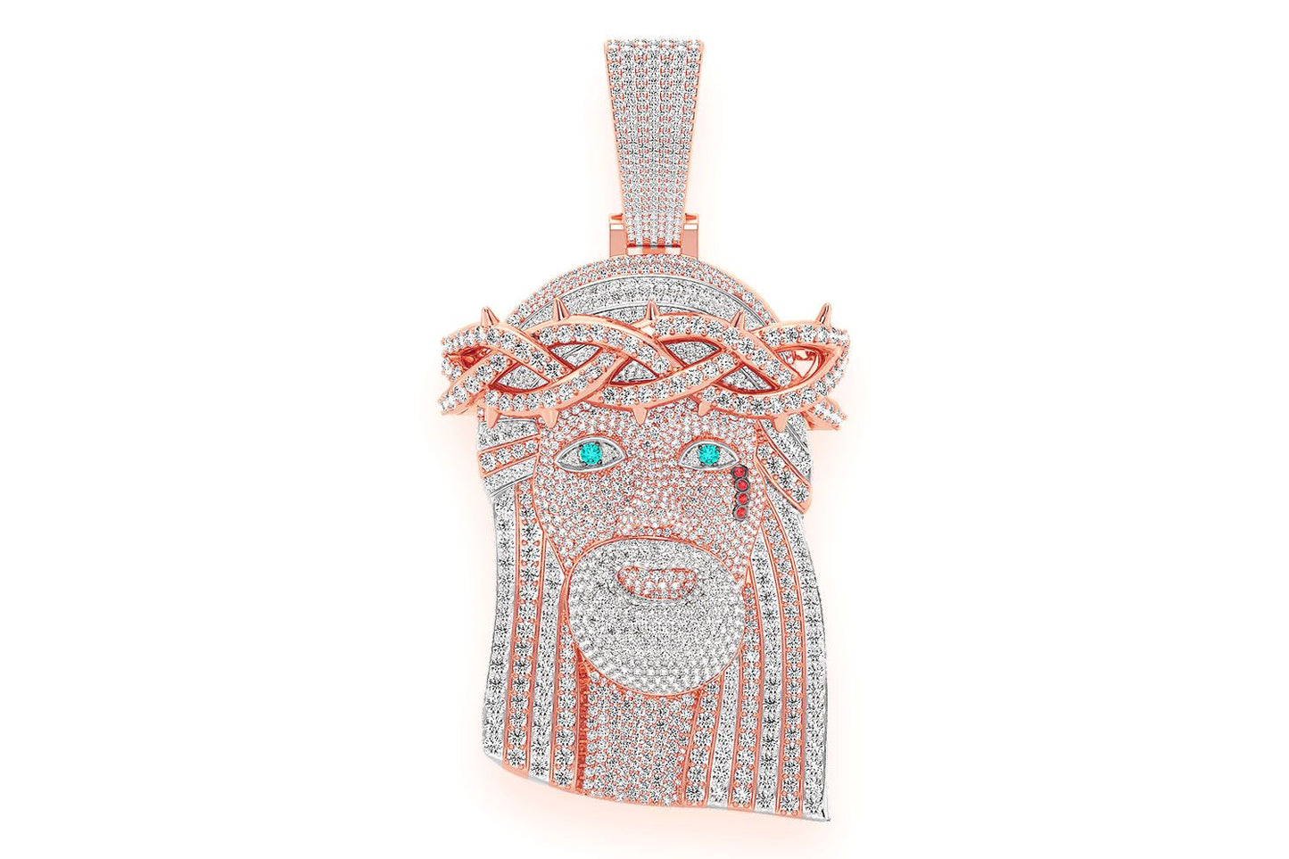 JESUS DIAMOND PENDANT 14K SOLID GOLD 35.65CTW