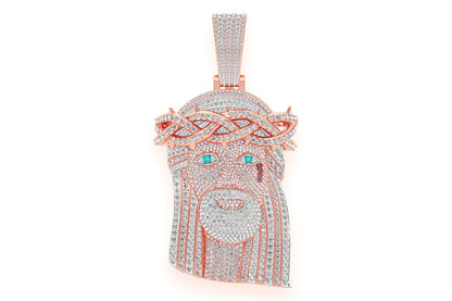 JESUS DIAMOND PENDANT 14K SOLID GOLD 35.65CTW