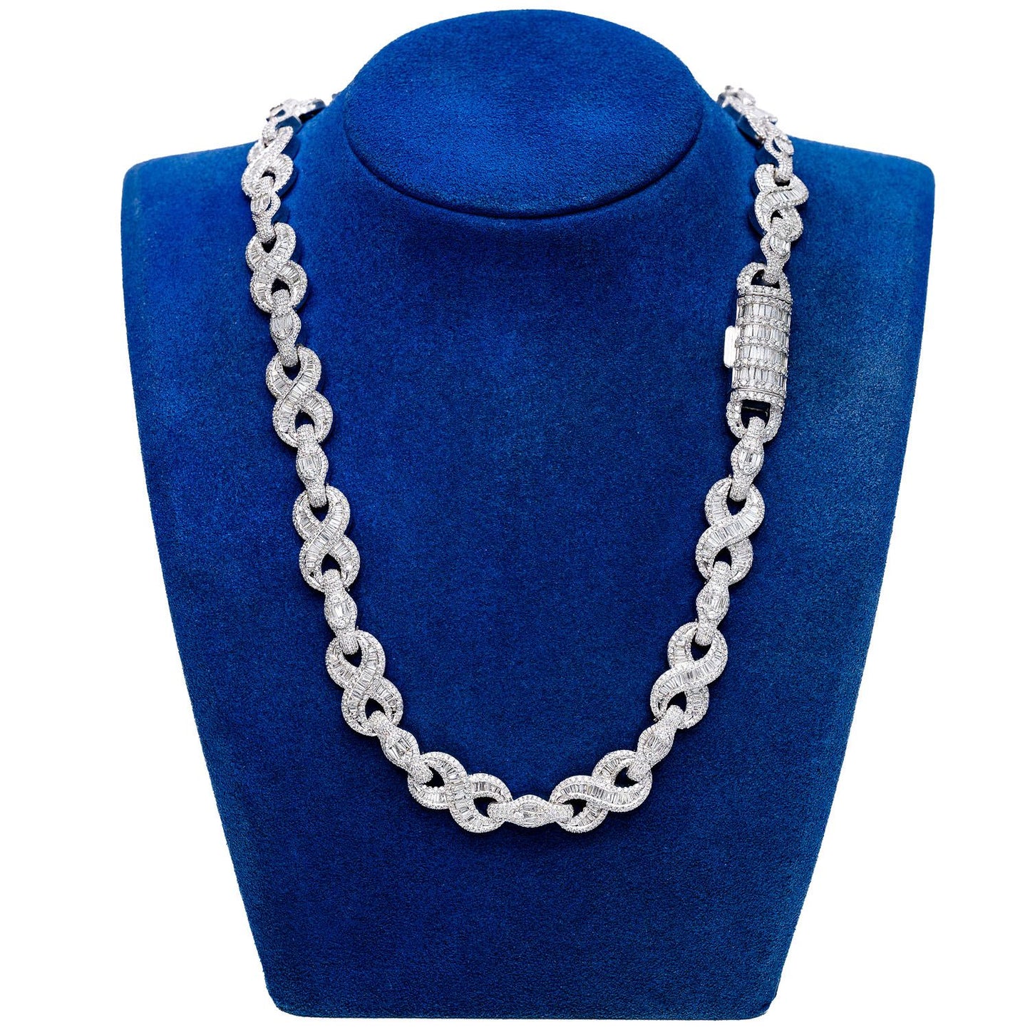 BAGUETTE AND ROUND DIAMOND INFINITY LINK NECKLACE 14K SOLID GOLD 28.30CTW