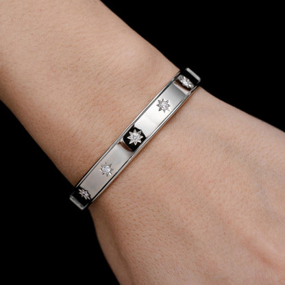 SATIN DIAMOND STAR BANGLE BRACELET 14K SOLID GOLD 0.40CTW