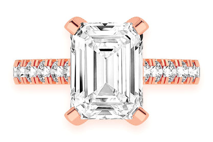 3.00CT EMERALD SOLITAIRE - SINGLE ROW SCALLOP - DIAMOND ENGAGEMENT RING