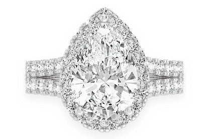 SPHINX - 3.00CT PEAR SOLITAIRE - TWO ROW SPLIT SCALLOP - DIAMOND ENGAGEMENT RING
