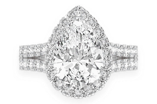 SPHINX - 3.00CT PEAR SOLITAIRE - TWO ROW SPLIT SCALLOP - DIAMOND ENGAGEMENT RING