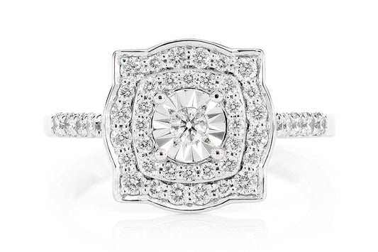 0.55CTW DOUBLE HALO ROUND SOLITAIRE MIRACLE - DIAMOND ENGAGEMENT RING