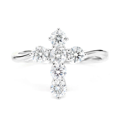 POINTED CROSS DIAMOND RING 14K SOLID GOLD 0.90CTW