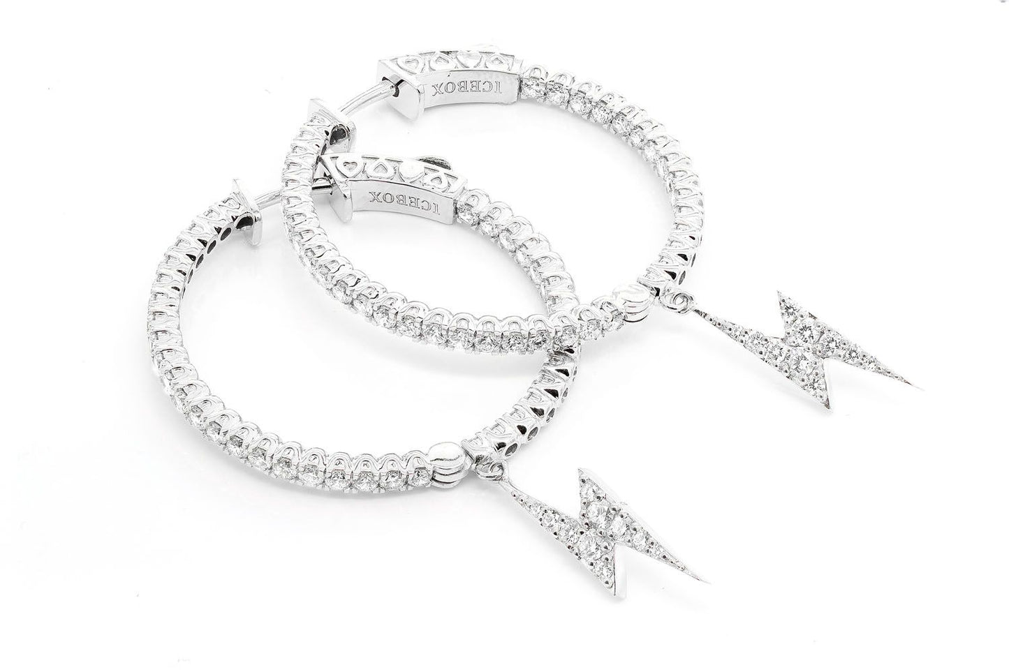 INSIDE-OUT DANGLING LIGHTNING BOLT HOOP DIAMOND EARRINGS 14K SOLID GOLD 2.00CTW