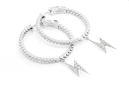 INSIDE-OUT DANGLING LIGHTNING BOLT HOOP DIAMOND EARRINGS 14K SOLID GOLD 2.00CTW