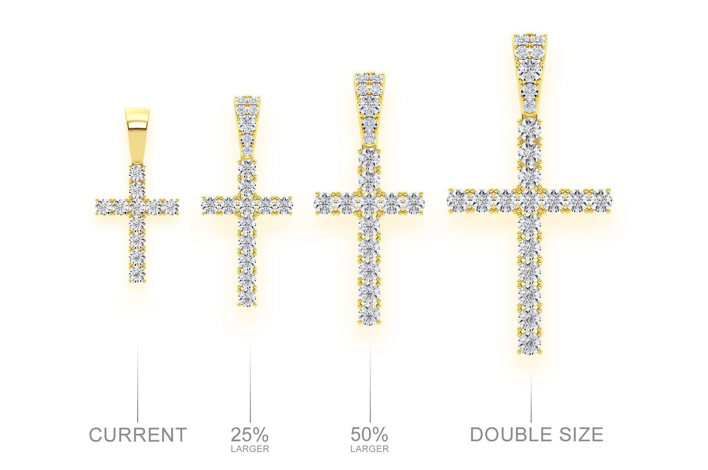 MIRACLE SET CROSS DIAMOND PENDANT 14K SOLID GOLD 0.15CTW