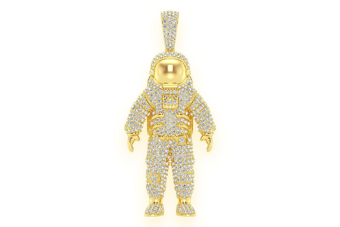 ASTRONAUT SPACE DIAMOND PENDANT 14K SOLID GOLD 4.25CTW