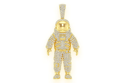ASTRONAUT SPACE DIAMOND PENDANT 14K SOLID GOLD 4.25CTW