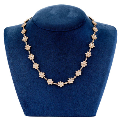 SIX PETAL FLOWER DIAMOND LINK STATION CHAIN 14K SOLID GOLD 7.00CTW