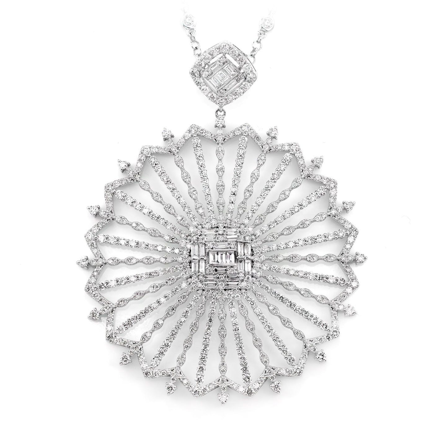 COLIER PENDANT CU ORNAMENT ȘI DIAMANTE, CU BAGHETĂ ȘI ATAȘAT, AUR MASIV DE 14K, 2,85 CT