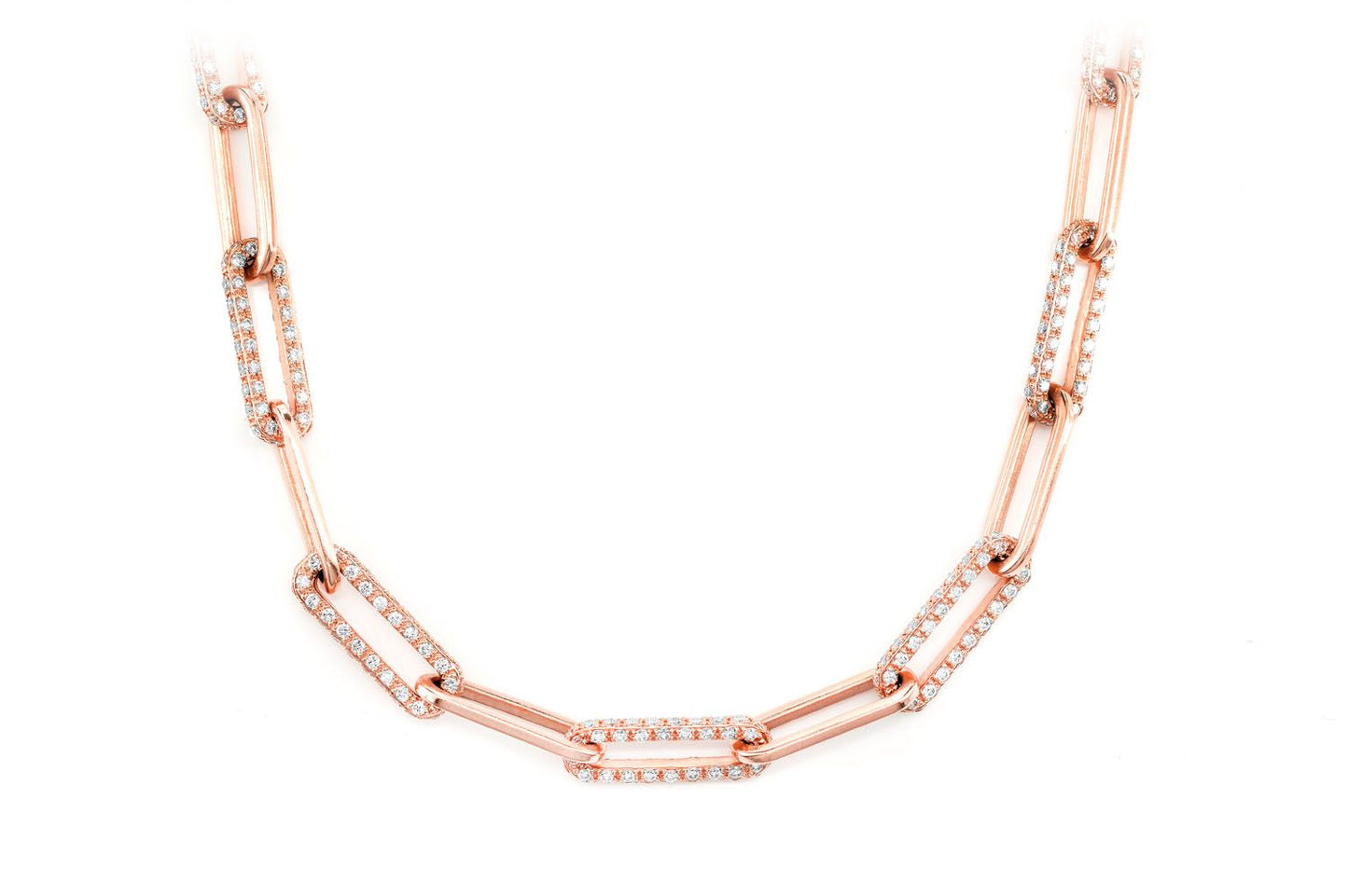 ALTERNATING ELONGATED DIAMOND ROLO LINK 18" NECKLACE 14K SOLID GOLD 5.35CTW