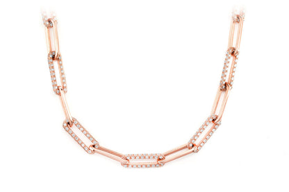 ALTERNATING ELONGATED DIAMOND ROLO LINK 18" NECKLACE 14K SOLID GOLD 5.35CTW