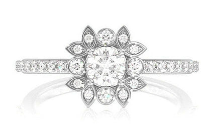 0.50CTW ANTIQUE HALO DIAMOND ENGAGEMENT RING - 14K SOLID GOLD