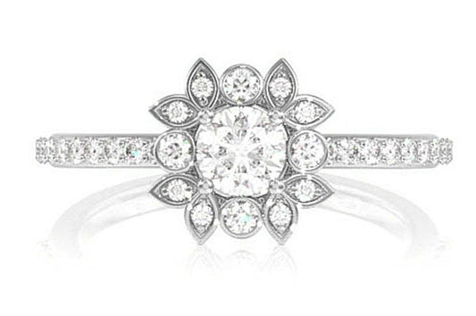 INEL DE LOGODNĂ CU DIAMANT ANTIC HALO DE 0.50CTW - AUR MASIV DE 14K