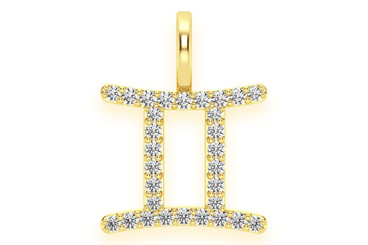 GEMINI ZODIAC DIAMOND PENDANT 14K SOLID GOLD 0.10CTW