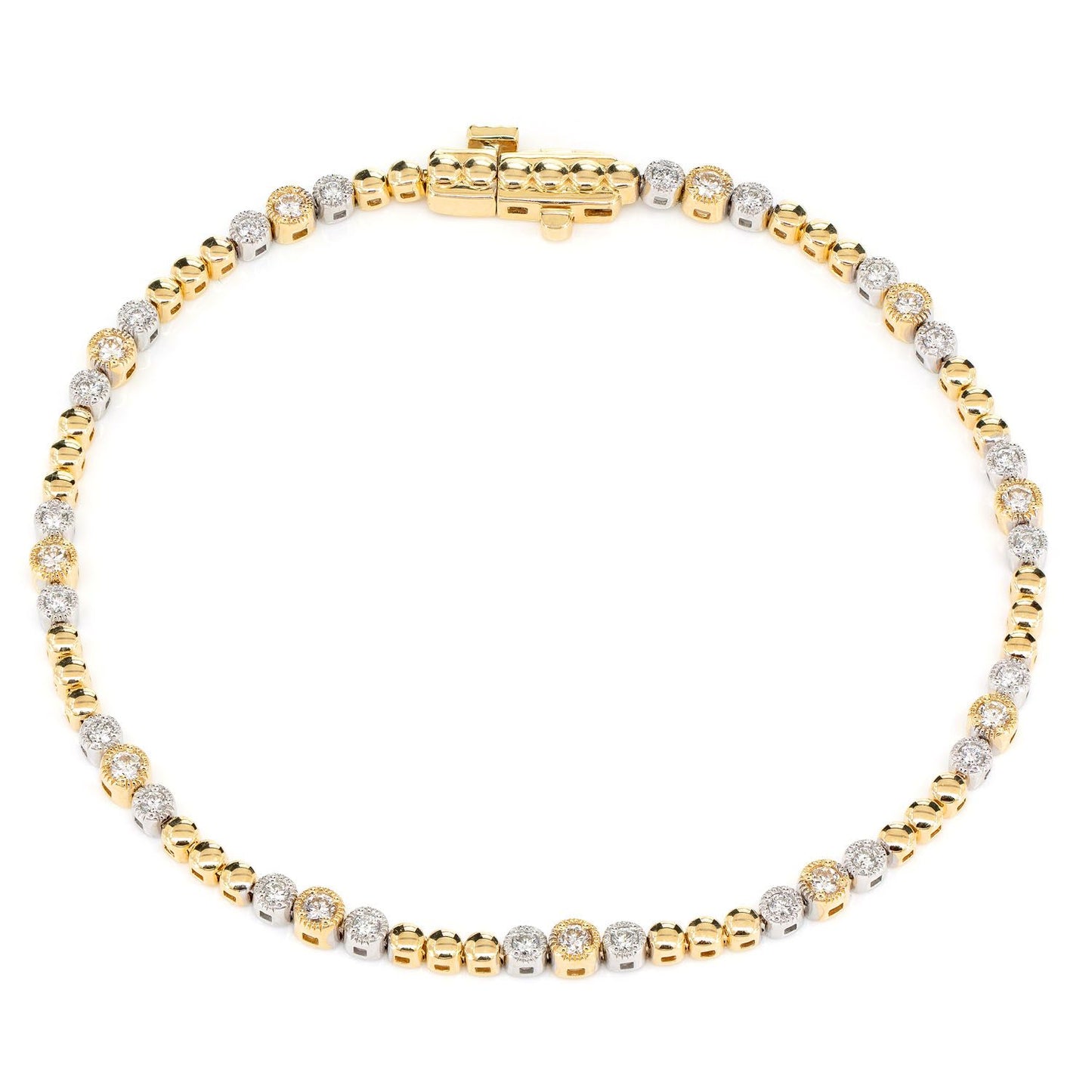 BRĂȚARĂ CU TRIO DE DIAMANTE MILGRAIN CU MĂRGELE, AUR MASIV DE 14K, 0.60CT