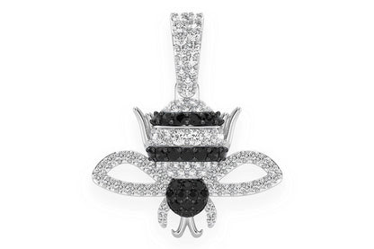 BUMBLE BEE BLACK & WHITE DIAMOND PENDANT 14K SOLID GOLD 0.50CTW