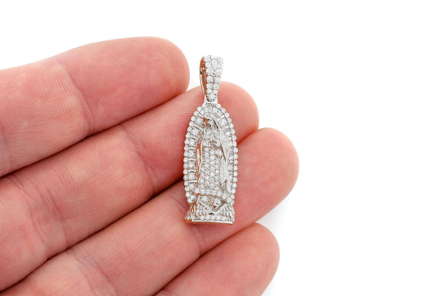 VIRGIN DE GUADALUPE DIAMOND PENDANT 14K SOLID GOLD 0.65CTW