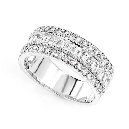 BAGUETTE AND ROUND DIAMOND MILGRAIN BORDER DIAMOND BAND 14K SOLID GOLD 2.00CTW