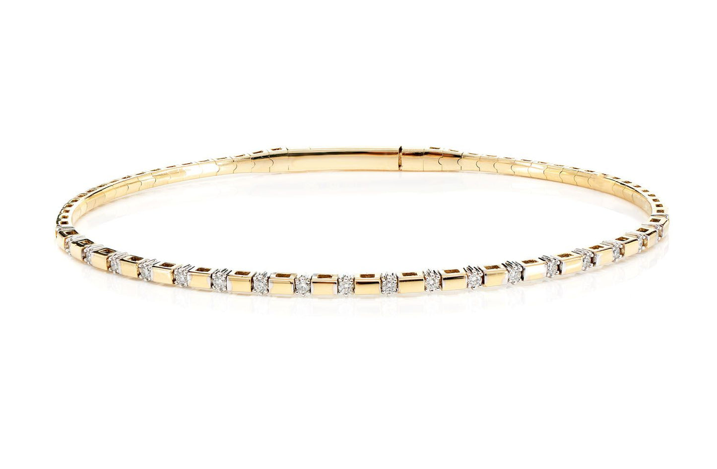 RECTANGLE BEAD AND BALL DIAMOND BANGLE BRACELET 14K SOLID GOLD 0.50CTW