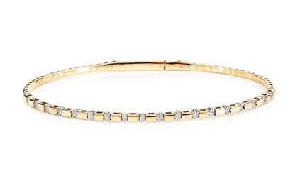 RECTANGLE BEAD AND BALL DIAMOND BANGLE BRACELET 14K SOLID GOLD 0.50CTW
