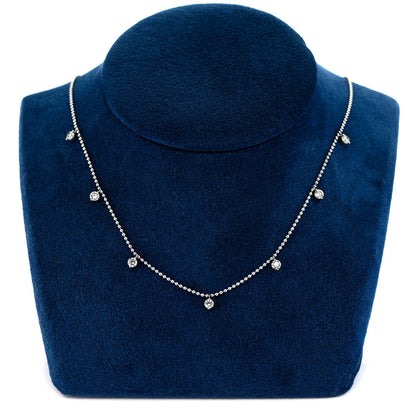 7 STONE PRONG SET DIAMOND DANGLE STATION NECKLACE 14K SOLID GOLD 0.85CTW