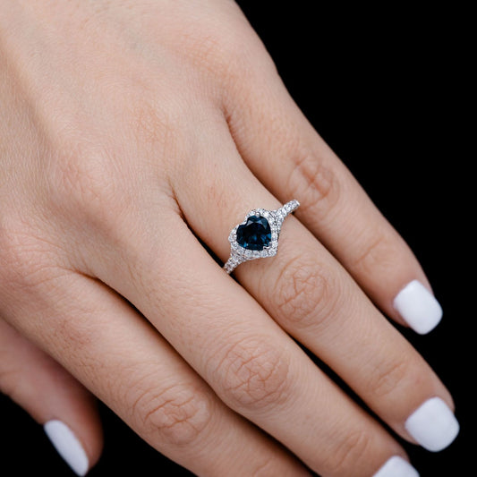 INEL CU SAFIR ȘI DIAMANT CU HALO, AUR MASIV DE 14K, 1.75CT