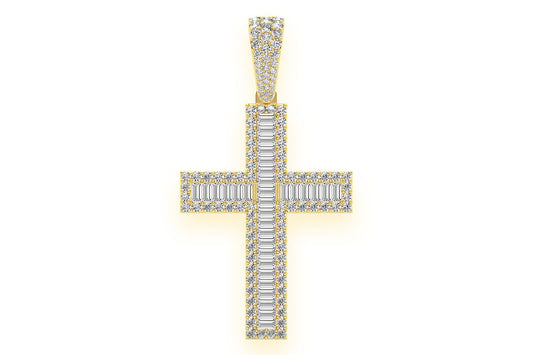 Pandantiv Cruce Baghetă cu Diamant Aur Masiv de 14K 4.00CT