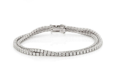 4PT TWO ROW PRONG SET DIAMOND TENNIS BRACELET 14K SOLID GOLD 6.10CTW