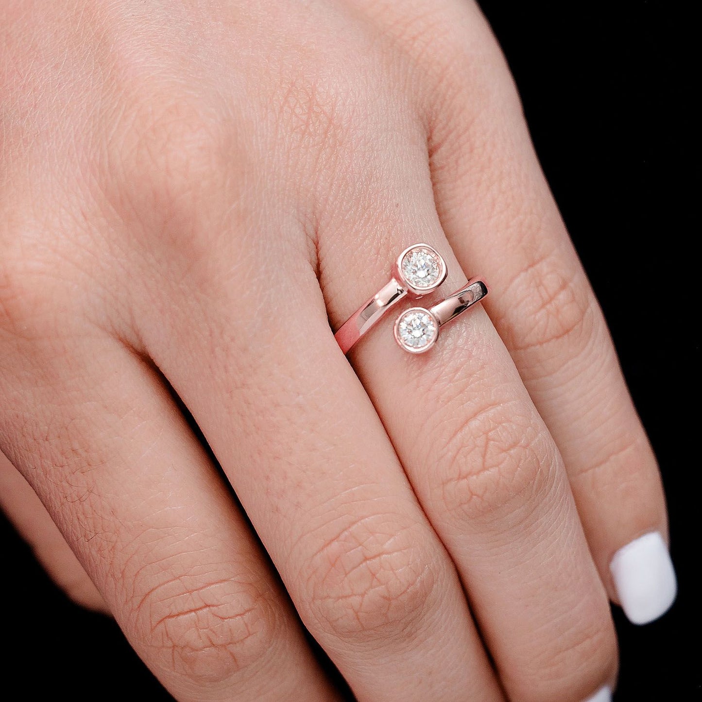 BYPASS BEZEL DIAMOND RING 14K SOLID GOLD 0.40CTW